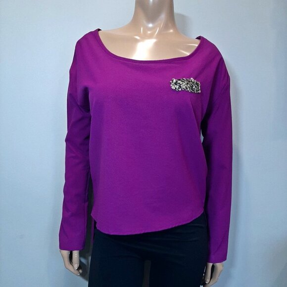 Vintage Havana High Low Sequin Top Long Sleeve Purple Metallic Blouse - Picture 2 of 11